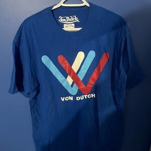 Von Dutch Blue Tee with Multicolor Graphic